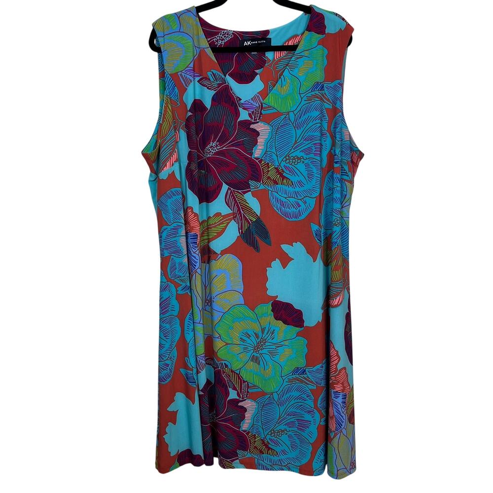 Anne Klein Turquoise Multicolor Floral Stretch Dress Women’s 22W Plus Size